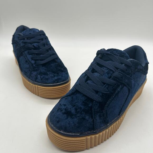 New Cape Robbin Velvet POLO 2 Navy Lace Up Chunky Retro Y2K Heel Sneakers Size 5 - Picture 5 of 11
